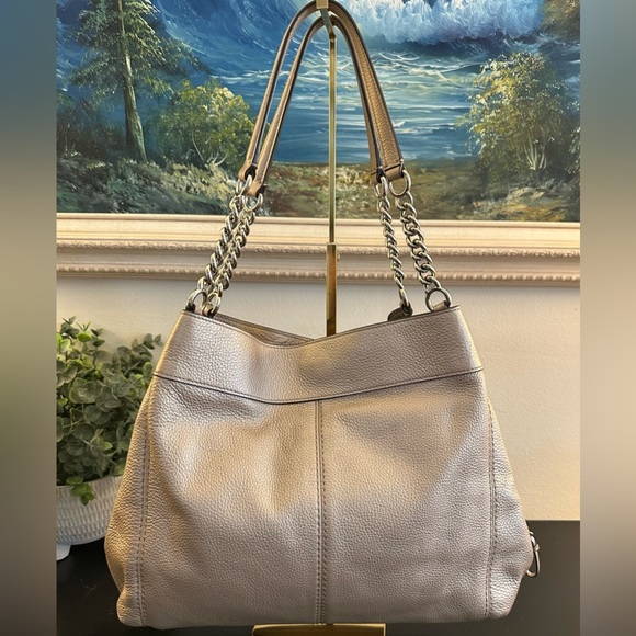 Coach Lexy Metallic Platinum Gold Triple Compartment Shoulder Bag EUC - Picture 8 of 14